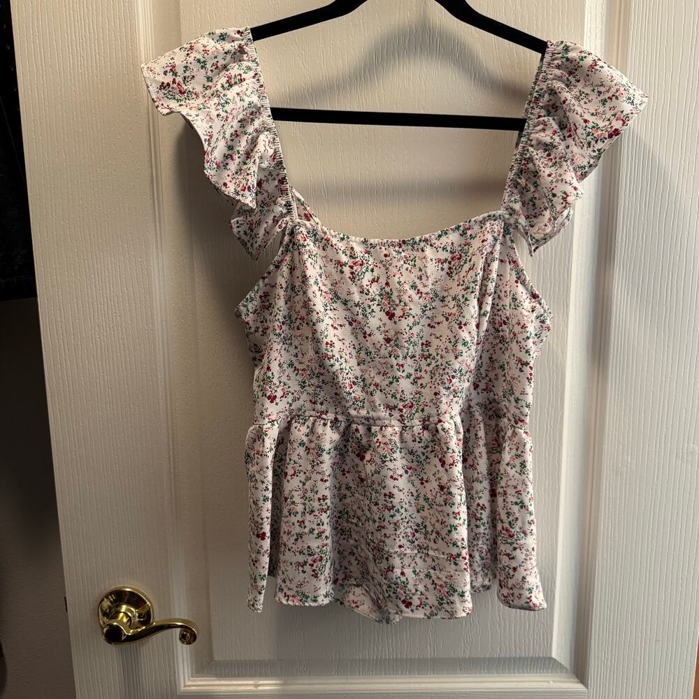 Floral Ruffle Strap Babydoll Tank Top Cottagecore Peplum Cami Size Large